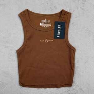 Rawgear Cropped Rib Tee Women XS Brown Embroidered Logo Tank NWT Workout